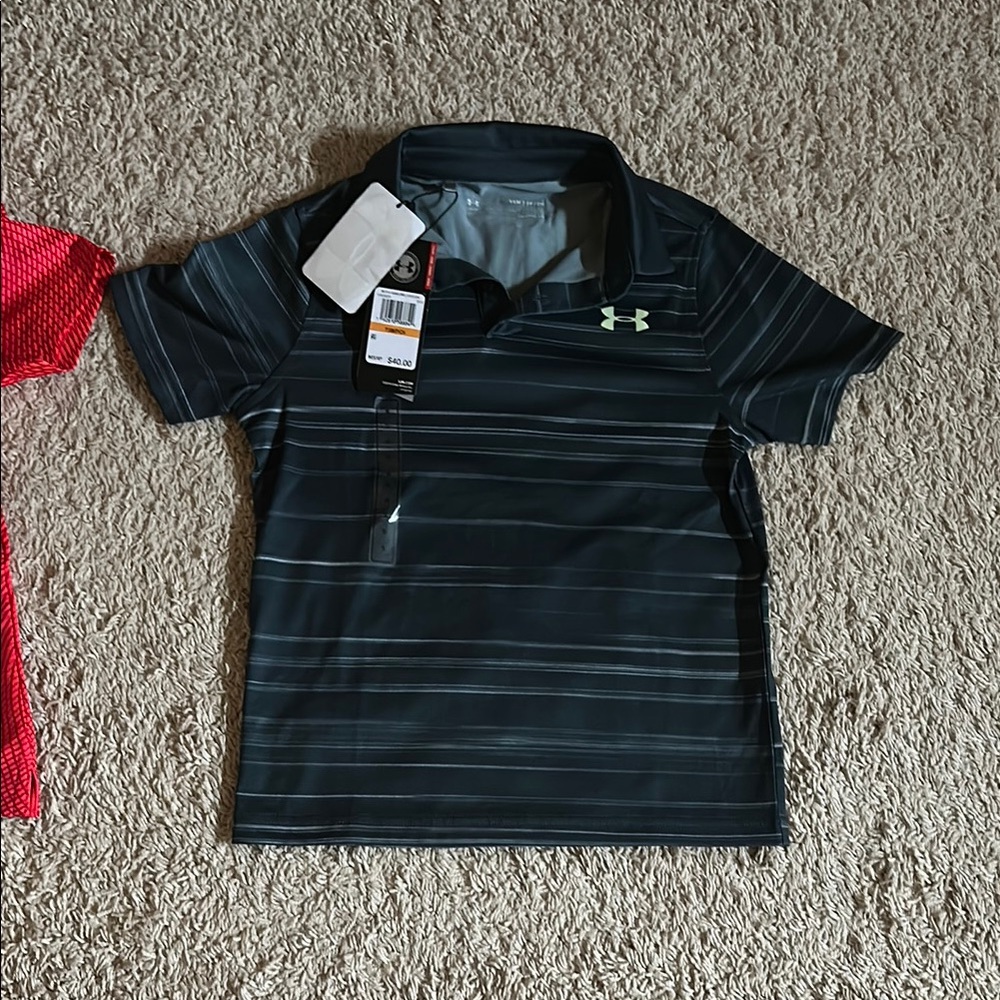 Under Armour Kids Black Striped Polo Shirt